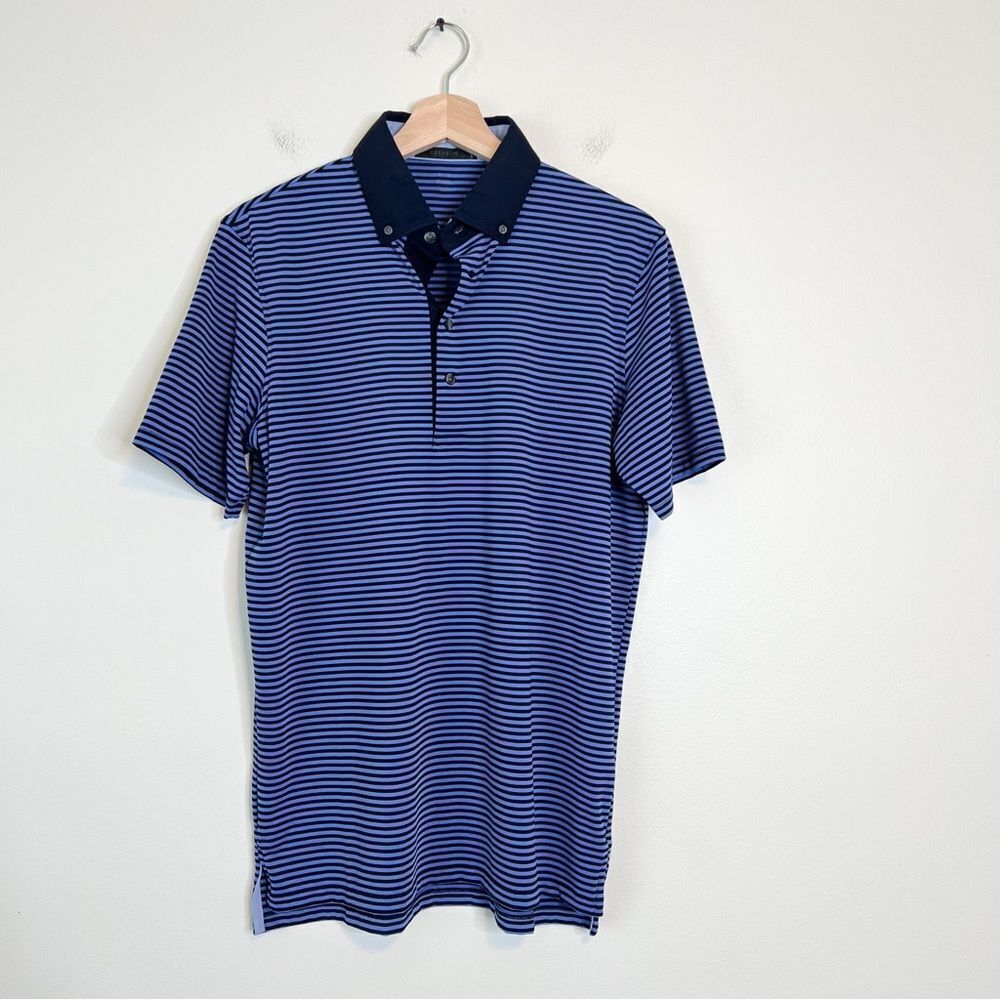 Greyson Striped Navy Blue Polo Shirt Mens Small Golf Preppy - Picture 2 of 8
